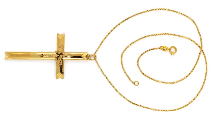 Foto 1 - Antiker Biedermeier Kreuz Anhänger Schaumgold Goldkette, Q1398