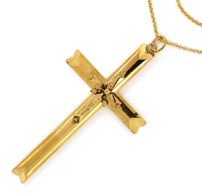 Foto 2 - Antiker Biedermeier Kreuz Anhänger Schaumgold Goldkette, Q1398