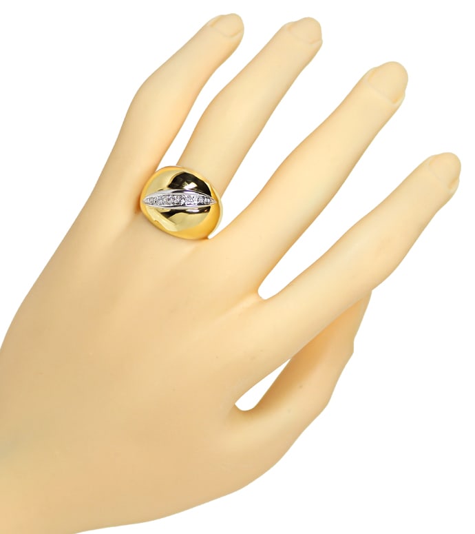 Foto 4 - Gold-Bandring breit mit Diamanten in Weißgold Streifen, S1396