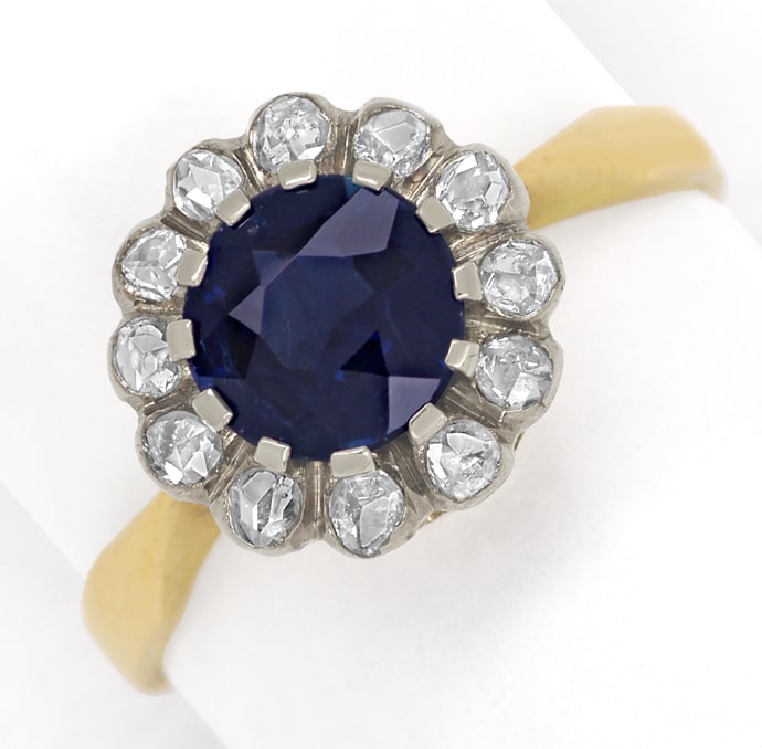 Foto 2 - Antiker Diamantring mit Diamant Rosen und blauem Saphir, S1603