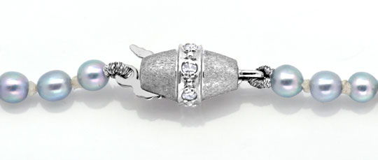 Foto 3 - 3mm Zuchtperlenkette Silbergrau Diamantschloss, S6747